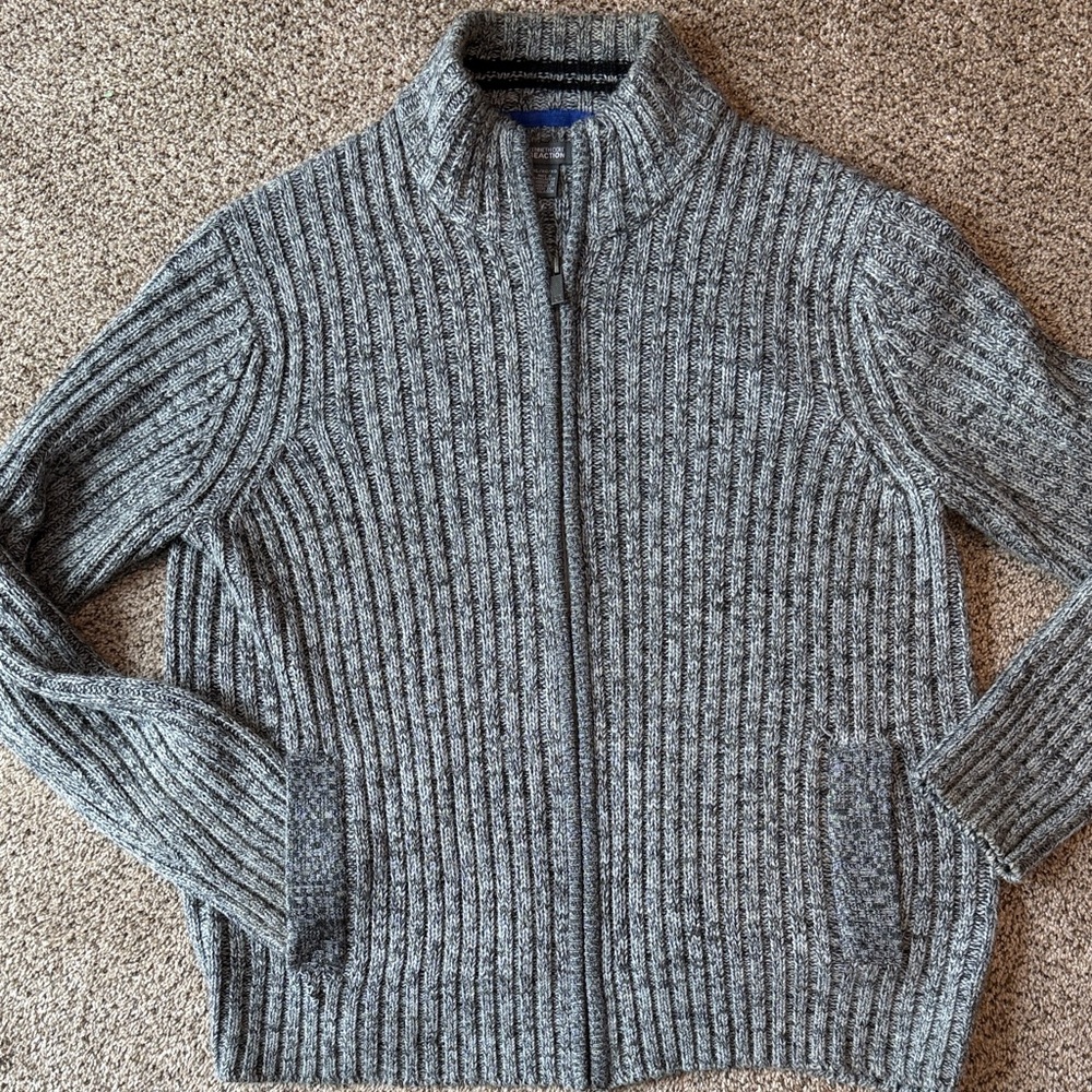 Kenneth Cole Reaction | Men's Charcoal Wool Blend Zip-Up Sweater